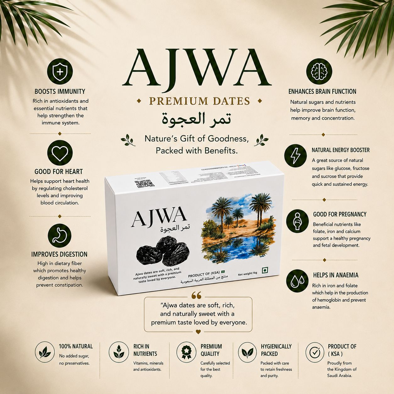 Snakory Ajwa Dates (1kg)– Soft, Fresh & Nutrient-Dense