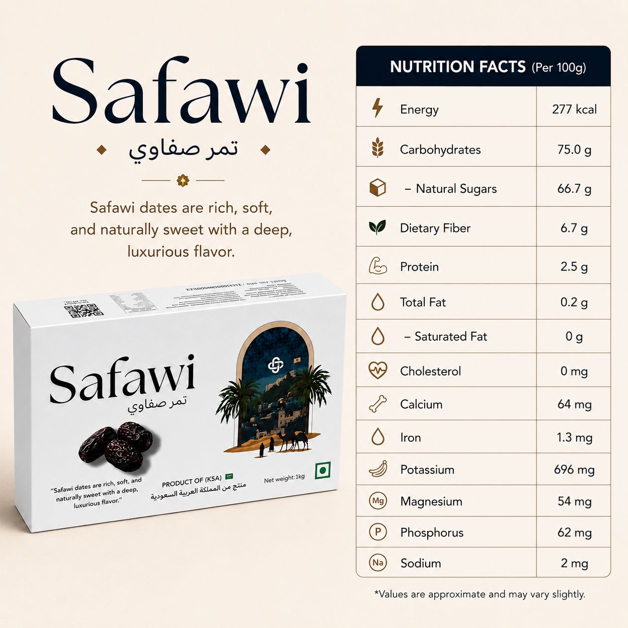 Snakory Safawi Dates (1kg) – Quality You Can Taste