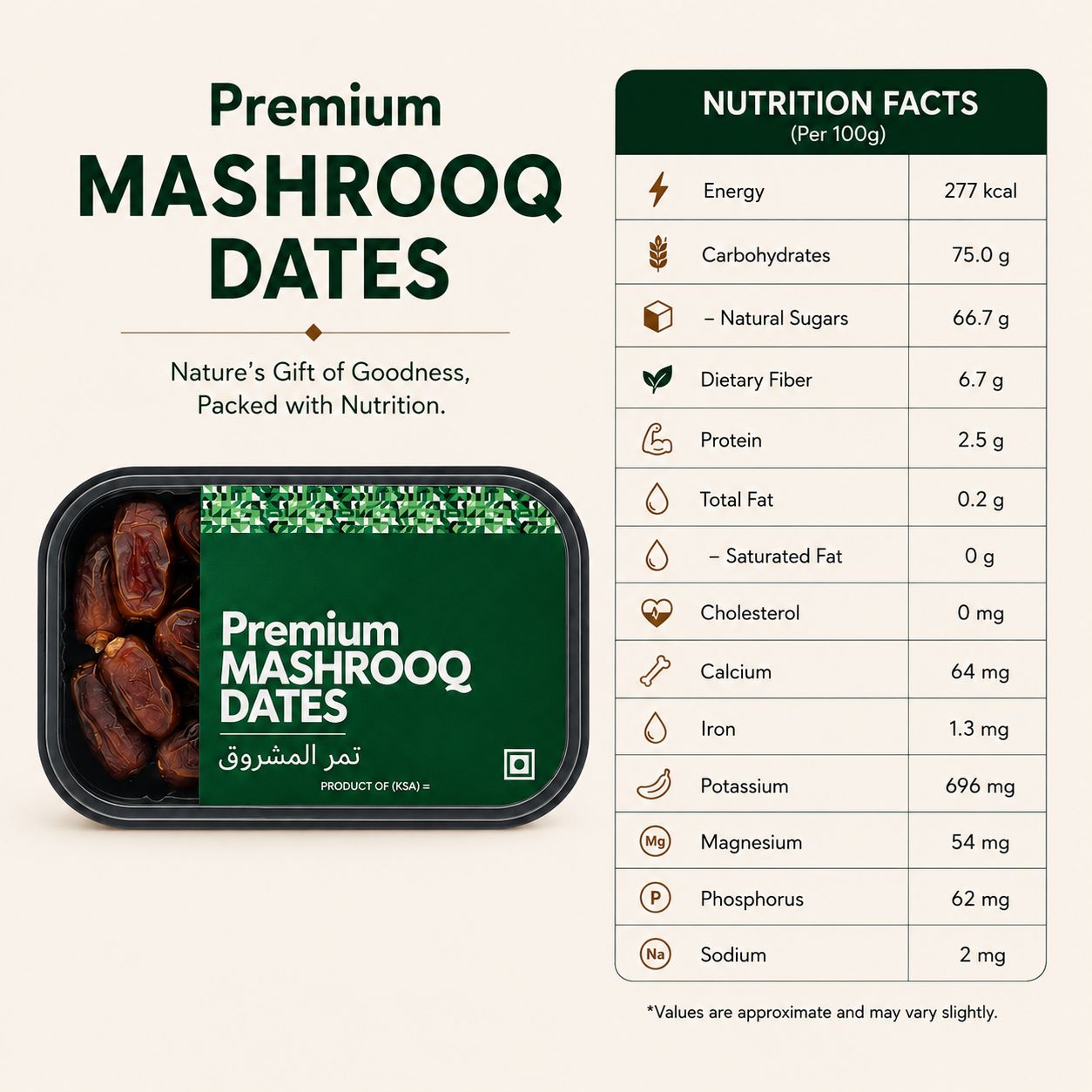 Snakory Premium Mashrooq Dates – Rich Taste, Superior Quality (500g)